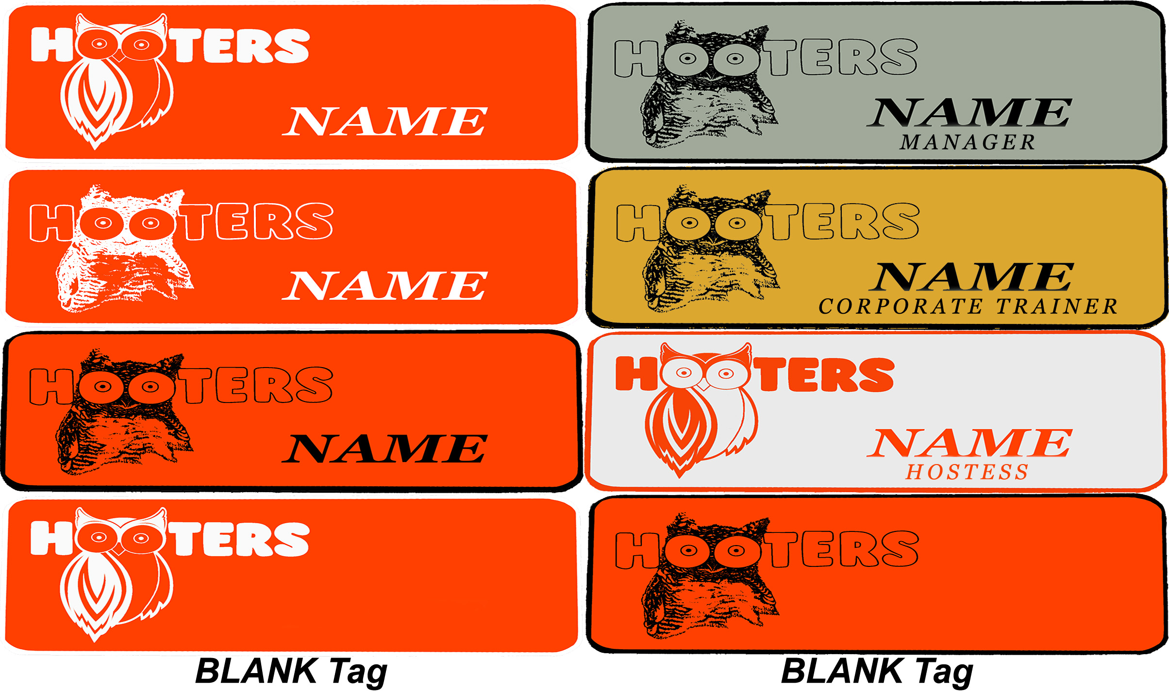 HOOTERS Halloween Costume Pin Name Tag Engrave Customize Personalize YOUR NAME 